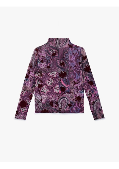 Koton Dik Yaka Uzun Kollu Slim Fit Çiçekli Tişört Mor Desenli 6wak50341ek Mor