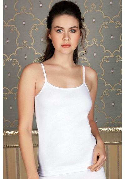 Aria's Closet Likralı Pamuklu İp Askılı Beyaz Atlet Beyaz