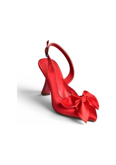 Fox Shoes K922164804 Kırmızı Saten Kumaş İnce Topuklu Kadın Ayakkabı
