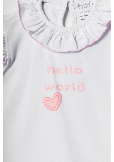 Hafy Baby Hello World Nakışlı, Fırfır Yakalı, Kız Bebek Şortlu Takım Beyaz - Pembe Hafy Baby Hello World Nakışlı, Fırfır Yakalı, Kız Bebek Şortlu Takım Beyaz - Pembe