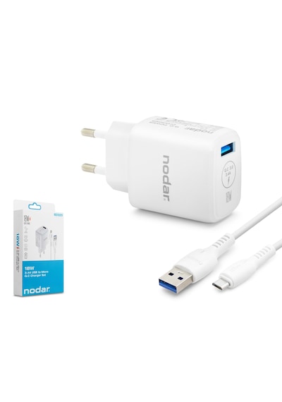Nodar 18w 3.4a Qc 3.0 Destekli Hızlı Şarj Seti Micro Usb - Beyaz