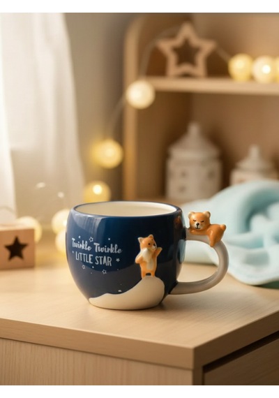 3d Hayvanlı Kulplu Seramik Kupa 460 Ml Lacivert