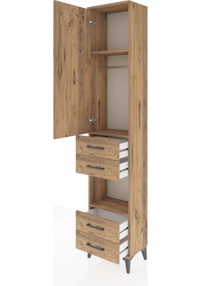 Arges Dolap 3 Raflı 4 Çekmeceli Tek Askılı 44x30x221 Çam-çam Çam