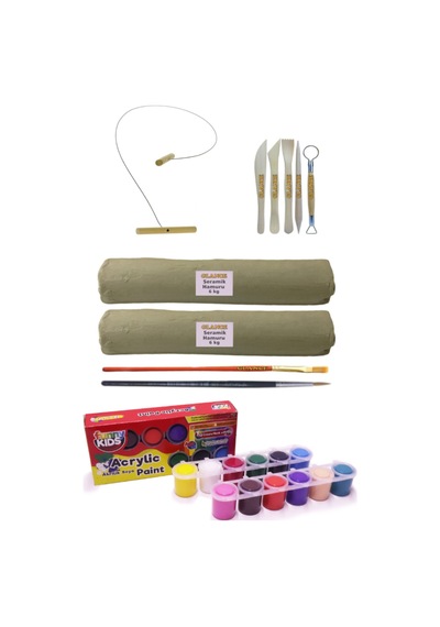 Beyaz Seramik Hamuru 6X2 Kg Kil Kesme Teli 5'Li Ebeşuar Rich Funn