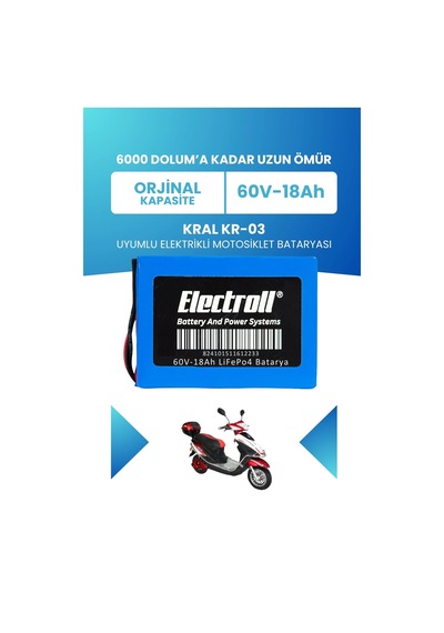 Kral Kr-03 Batarya Standart Kapasite Lifepo4 60v 18ah Elektrikli Motosiklet Bataryası