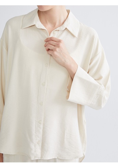 Lcwaıkıkı Classic Bej Dokulu Oversize Kadın Gömlek