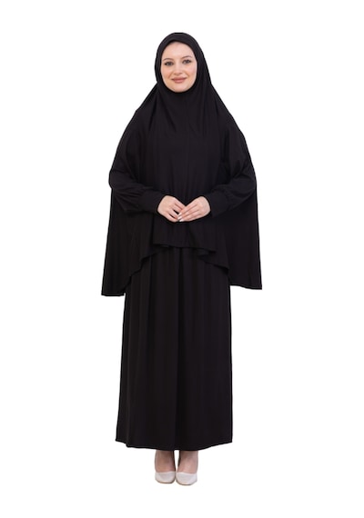Modish Group İki Parça Namaz Elbisesi Uzun Pamuklu Tesettür Giyim Abaya & Başörtüsü Set Siyah