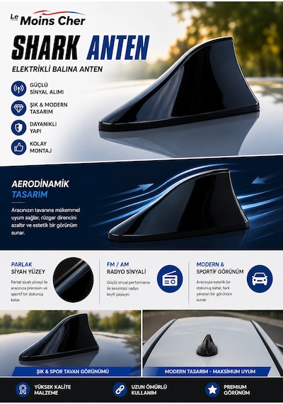 Fiat Bravo Dynamic Elektrikli Oto Shark Balina Anten Siyah Balık Sırtı Yapışkanlı