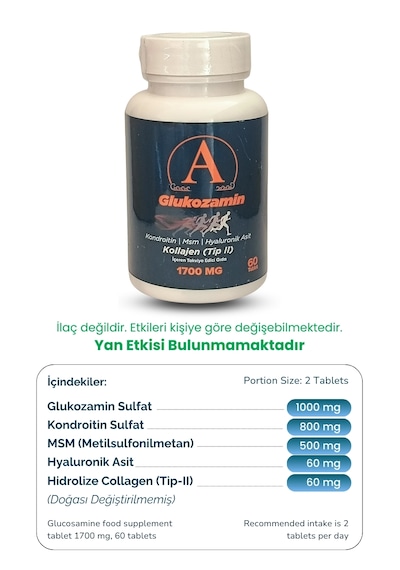 Ayos Life Glukozamin Kolajen Kondroitin Msm Hyaluronik Asit ve Tip-II Kolajen İçeren Takviye Edici Gıda 60 Tablet