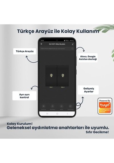Tuya Uyumlu Akıllı Anahtar Modülü, Çift Çıkışlı, Anahtar Girişli, 2x10a - 220v Röle, Google Asi Standart