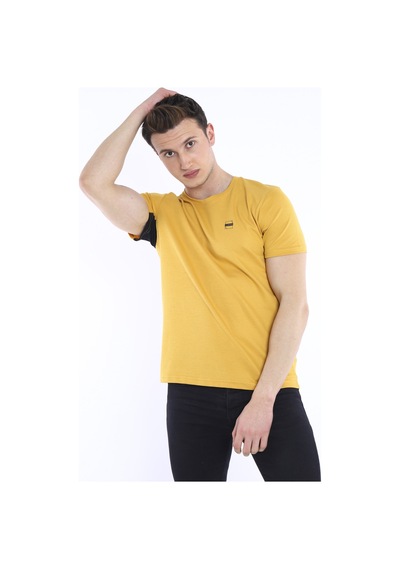 Escetic Erkek Hardal Erkek Slim Fit Pamuklu Kısa Kollu Bisiklet Yaka T-Sh