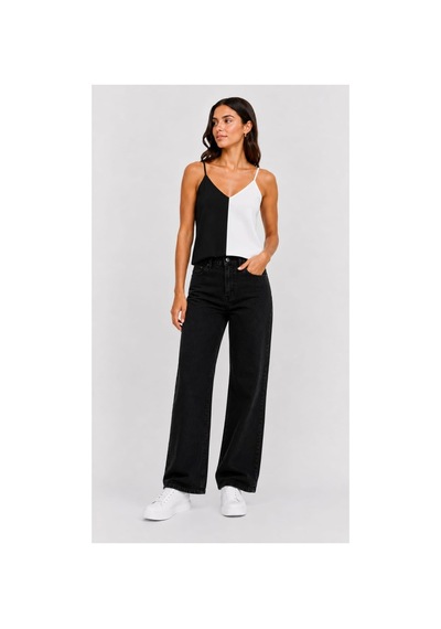 Onno Style Women Kolsuz Askılı V Yaka Triko Kadın Bluz Beyaz - Siyah