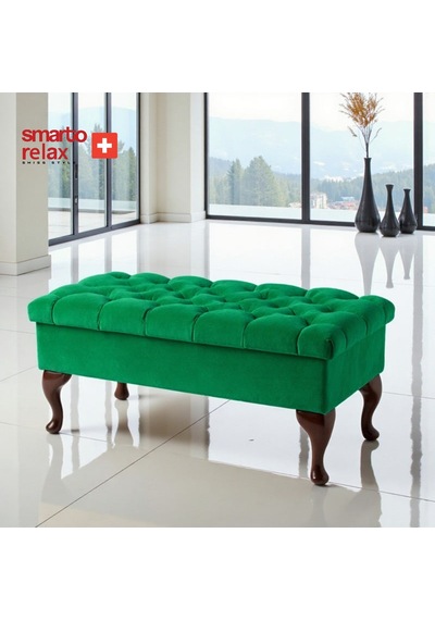 Smarto Relax Puf Mürren Sandıklı Ayaklı Kapitoneli Dekoratif 100x40x45 Cm Yeşil Yeşil
