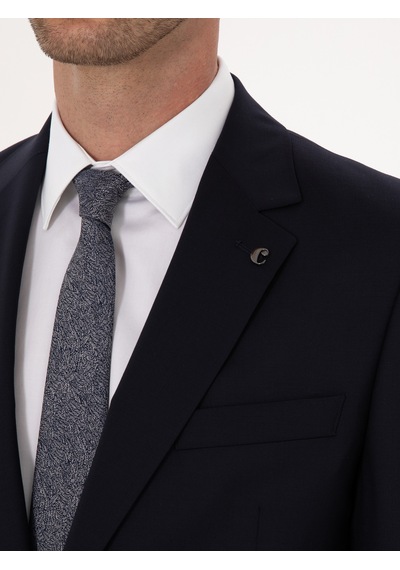 Cacharel Lacivert Slim Fit %100 Yün Mono Yaka Basic Takım Elbise