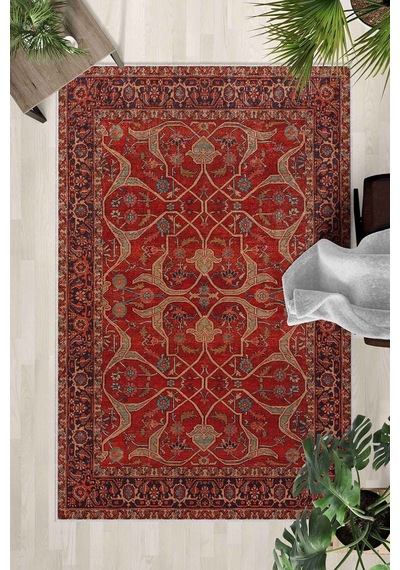 Yıkanabilir Kaymaz Taban Dijital Baskılı Halı Ve Yolluk Leke Tutmaz Salon & Mutfak Halısı - 0607 Bordo