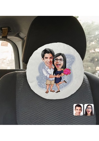 Kişiye Özel Sevgililer Karikatürlü Yuvarlak Dekoratif Kırlent Yas (527061898)