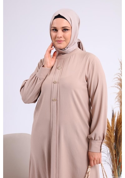 Ferace Kadin Buyuk Beden Tesettur Tunik Düğmeli Ayrobin Kumaş 001