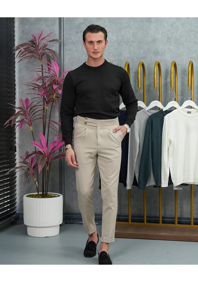 Modefendi Slim Fit Kalıp Pamuk Likra Sade Bisiklet Yaka Triko Kazak Siyah