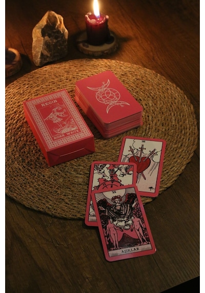 Pembe Cadı Tarot Destesi 78 Kart - Kişiye Özel İsim Baskılı Arındırma Kesesi - Demet Tütsü