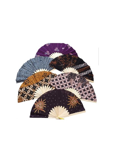 Endonezya Batik Kumaş Bambu Ahşap Yelpaze 27 Cm El Yapımı Vintage Japon El Fanı Büyük Boy 2 Adet