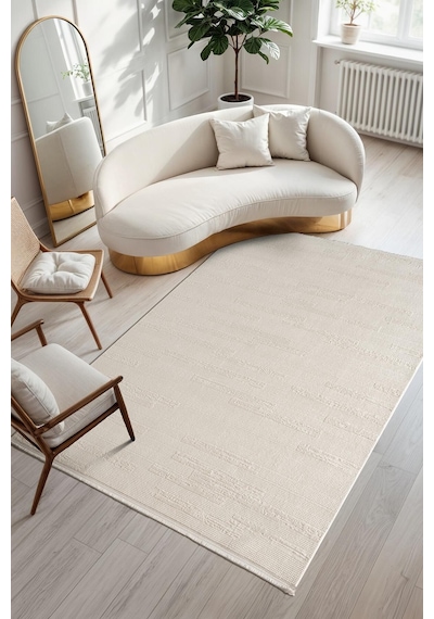 Armony Ar013w Beyaz Halı Modern Desenli Akrilik Pamuk Taban Tozu Az Salon Halısı Yatak Odası Koridor