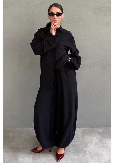 Madmext Siyah Oversize Gömlek Balon Pantolon Kadın Takım Mg2779