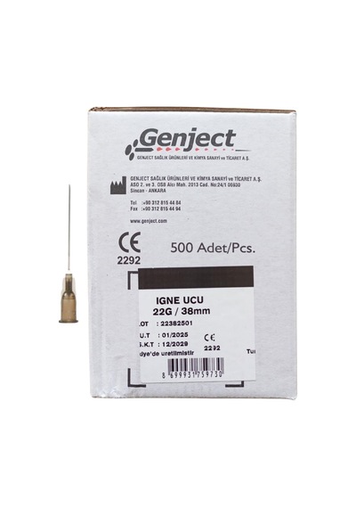 Genject - Enjektör İğne Ucu 38mm Siyah 22g - 100 Adet