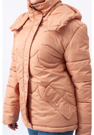 Acw Fashion Bulut Desenli Oversize Çıkarılabilir Kapüşonlu Modern Kadın Mont Lacivert