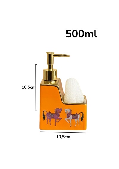 Premium Porselen Horse 500ml Sıvı Sabunluk, Süngerlik Bölmeli 47104 Çok Renkli