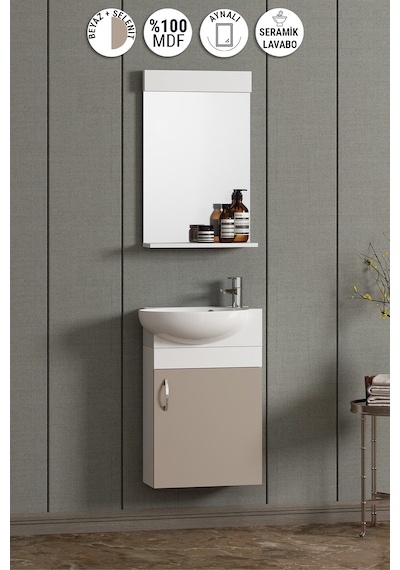 Lale 45 Cm Beyaz-selenit Mdf Seramik Lavabolu Asma Banyo Dolabı Takımı