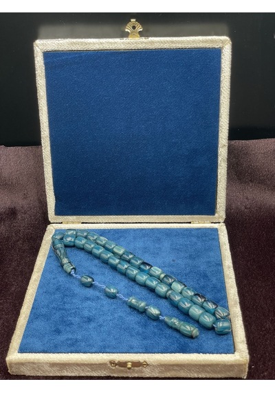 Sistemli Turkuaz Kanayan Baga Katalin Tesbih 9x10 Mm Beyaz
