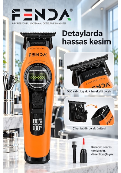 Fenda Profesyonel Bldc Motor 8000 Rpm Tıraş Makinesi Turuncu