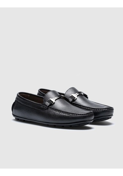 Cabani Hakiki Deri Siyah Tokalı Erkek Loafer - Siyah