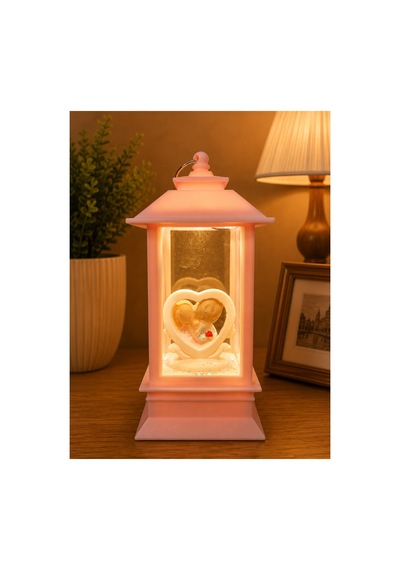 Prexium Led Işıklı Sevgili Figürlü Dekoratif Fener Gece Lambası Pembe