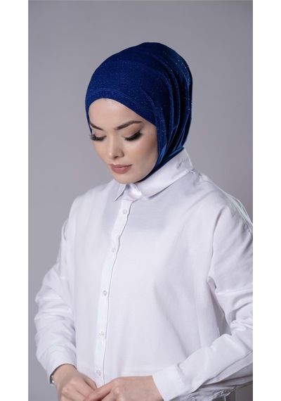 Hürrem Bone Saks Mavisi Pratik Hazır Geçmeli Tesettür Eşarp Sandy Kumaş Arkadan Çıtçıtlı 2206 24