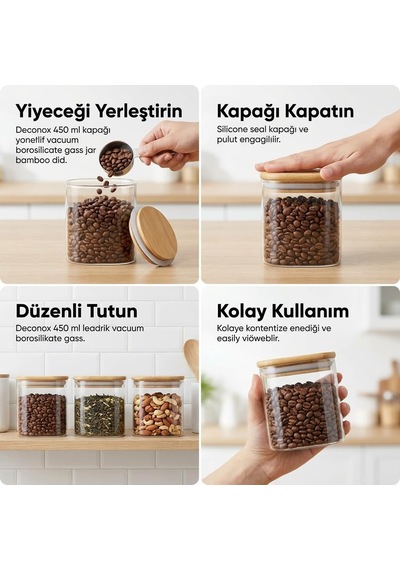 450ml Sızdırmaz Vakumlu Bambu Kapaklı Borosilikat Cam Kavanoz Hava Geçirmez & Dayanıklı Gıda Saklama Kabı 1 Diğer
