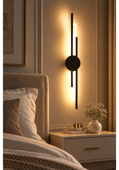 Premıum Modern Siyah Silindir Led Aplik 3 Renk Dekoratif Duvar Aydınlatması 8w 60 Cm