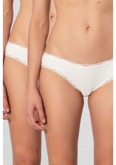 Türen Kadın Likralı Ribana Dantelli Bikini Külot 2'li Paket 928/ekru Ekru