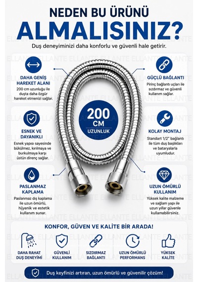 200-220 Cm Uzayan Özel Duş Spirali Banyo Duş Hortumu Dayanıklı Esnek 2 Metre 2m Çok Renkli