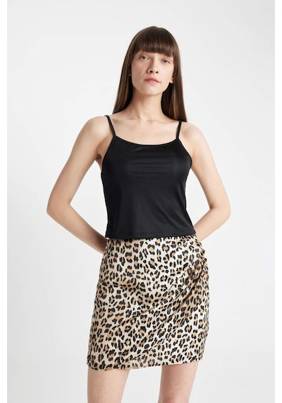 Defacto Leopar Desenli Normal Bel Saten Mini Etek D1176AX24SMER103 Ekru
