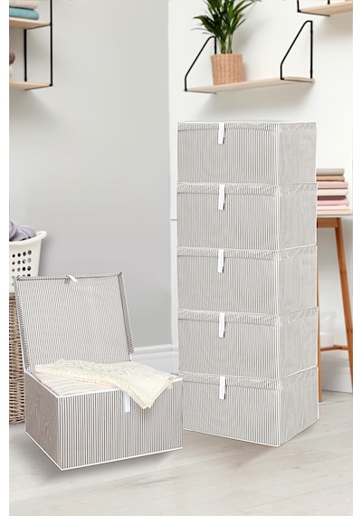 6'lı Set Kapaklı Çok Amaçlı Hurç Saklama Kutusu Organizer Maxi 50 X 40 X 30 Cm Gri Gri