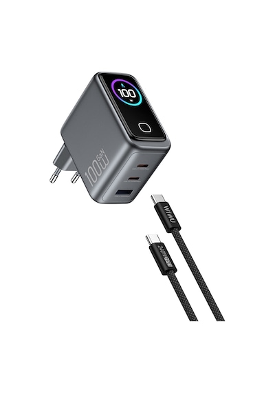 Wiwu Chg300 Voyager Serisi 100w Gan Teknolojili Pd/qc Tft Göstergeli Hızlı Şarj Başlığı Siyah