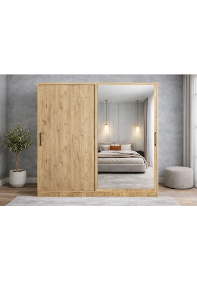 Osvin Tamamı Mdf Sürgü Kapaklı Dolap Gardırop Çam 140 Cm