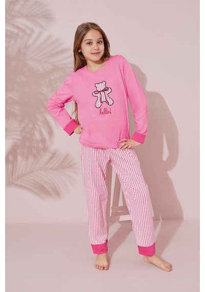 Siyah İnci Pamuklu Örme Pijama Takım 24241071 Pembe