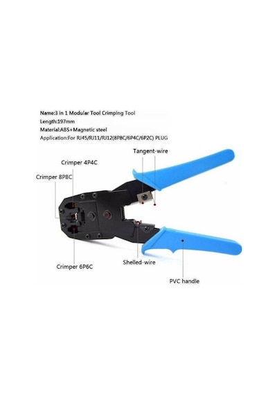 Rj45 Ethernet Rj11 Rj12 Rj45 Telefon Sıkma Çakma Pensesi Cat5 Cat6 Pense
+ Kablo Soyucu