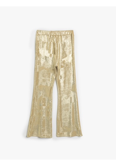 Koton İspanyol Paça Pantolon Beli Lastikli Sarı 5wkg40289ak Sarı