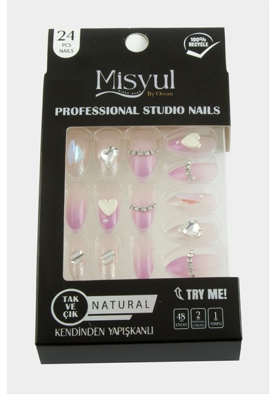 Misyul - 59 - Taşlı Takma Tırnak 24 - Glblseme - Adet Pembe