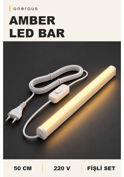 Onerous 50 Cm 220v Amber Led Bar, Anahtarlı, Fişli, Yapışkanlı Turuncu