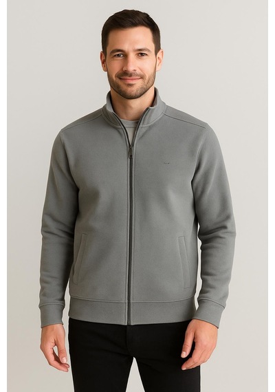 Fabio Cassani Troy Slim Fit Erkek Tam Fermuarlı Ceket - 7441 Gri