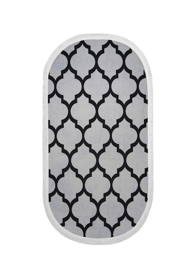 Dijidekor Dekoratif Dijital Saçaklı Oval Kesme Halı Yolluk Antialaerjik Maça Gri 60x150